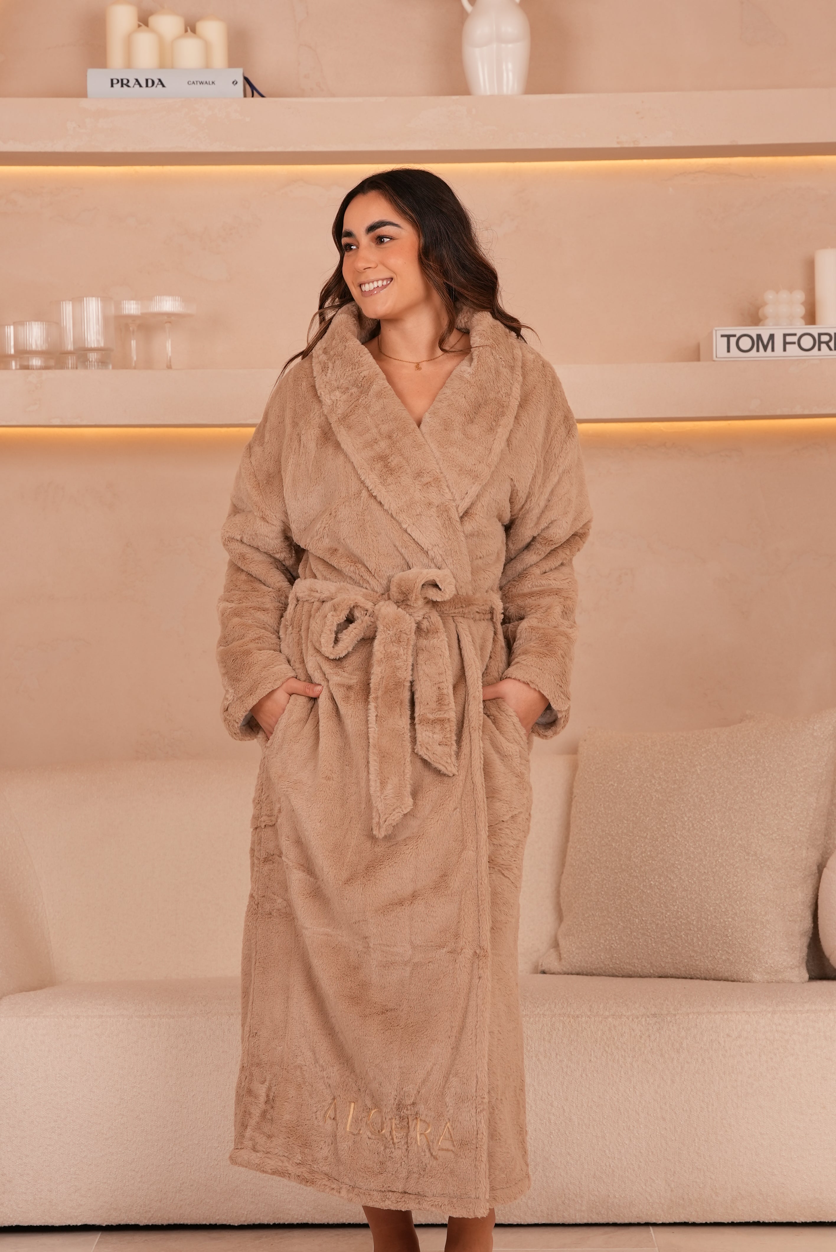 Signature Faux Fur Robe Almond
